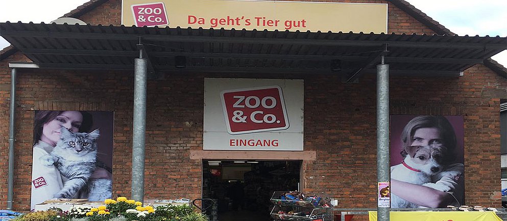 Außendarstellung des ZOO & Co. Tierfachmarktes in Pfinztal