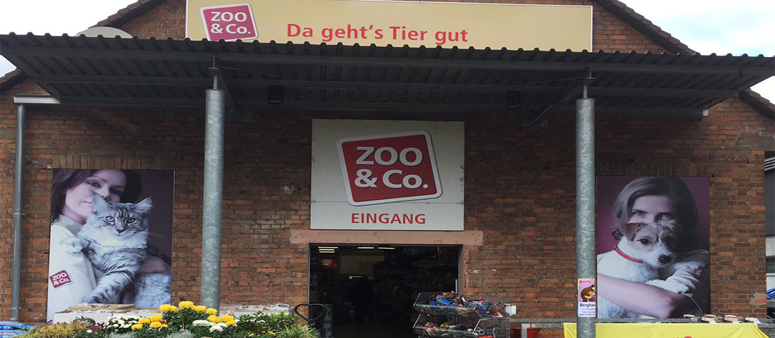 Außendarstellung des ZOO & Co. Tierfachmarktes in Pfinztal
